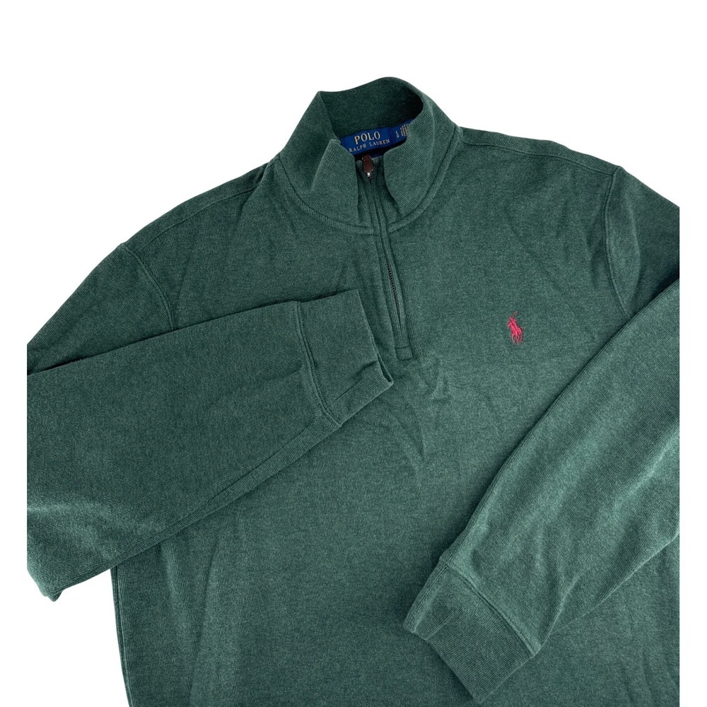 Polo Ralph Lauren Estate Rib Mens Large Quarter Zip Pullover Green Sweater
